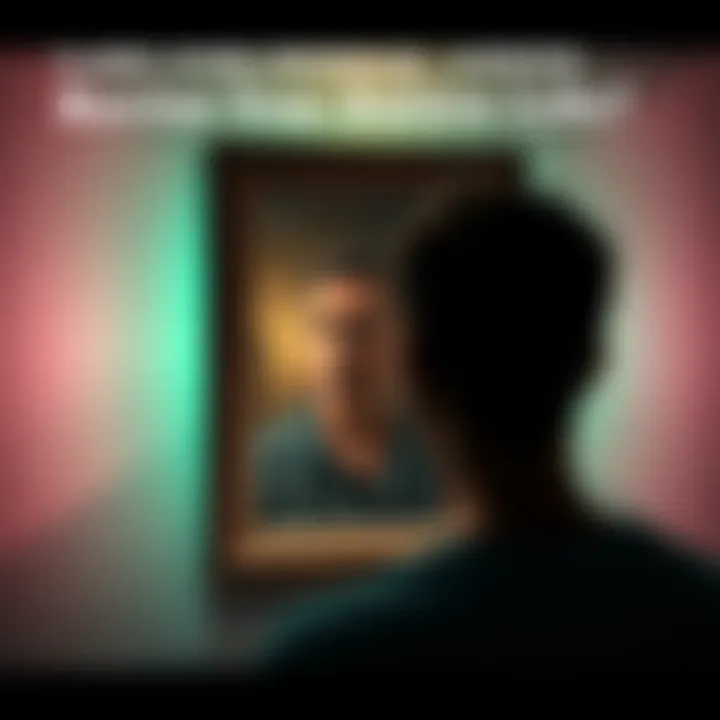 A person gazes into a mirror, seeing a different reflection that represents a new identity and life changes.