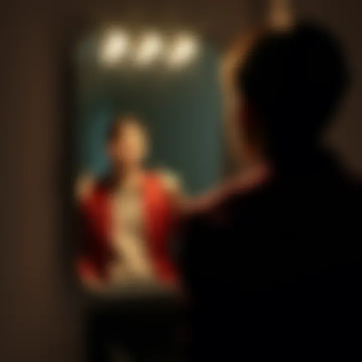 Individual standing confidently in front of a mirror reflecting self-improvement