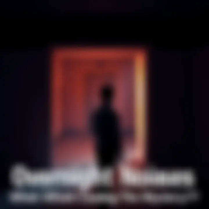 A person standing in a dimly lit room, looking around with a confused expression as they listen to strange noises at night