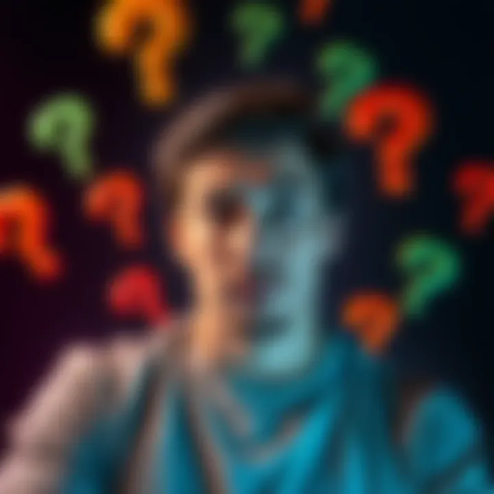 A person with a confused expression, thinking about the meaning of 'no science here' while surrounded by question marks.