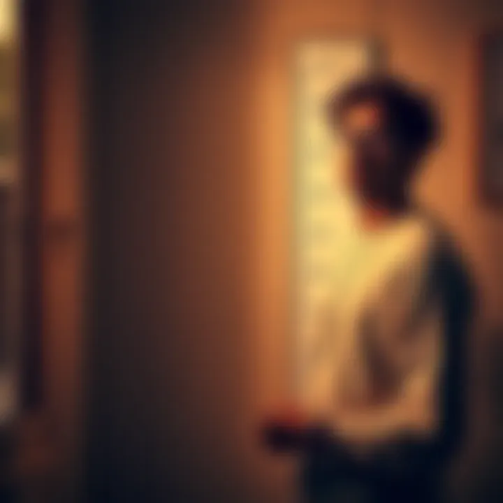 Individual standing next to a height measuring chart, appearing surprised during a height check.