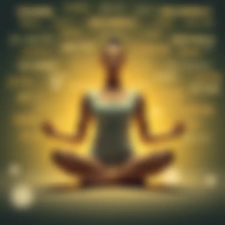 Person meditating with affirmations A person sitting cross-legged, meditating with a calm expression, surrounded by positive affirmation words for beauty and transformation.