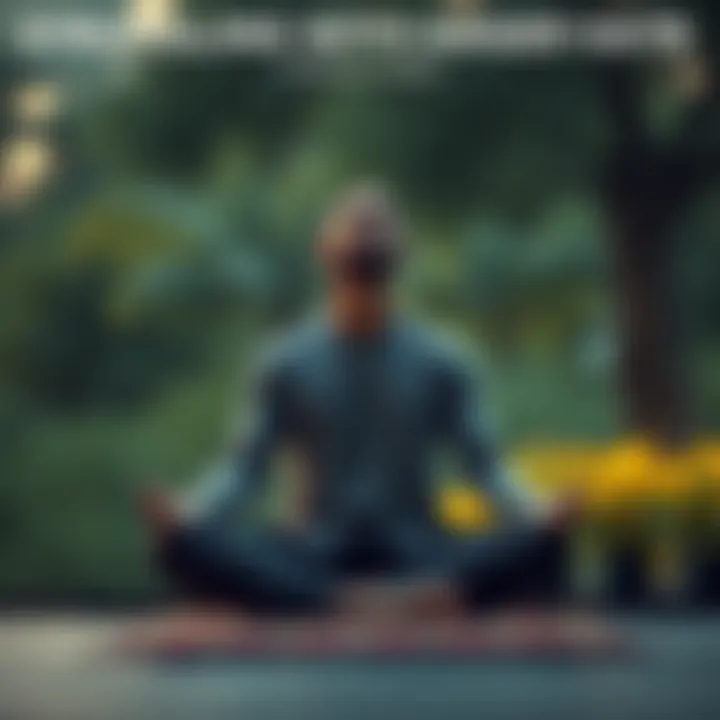 Individual sitting cross-legged in a peaceful setting, trying to meditate amidst visible tension in their posture, representing the struggle with anger and hate.