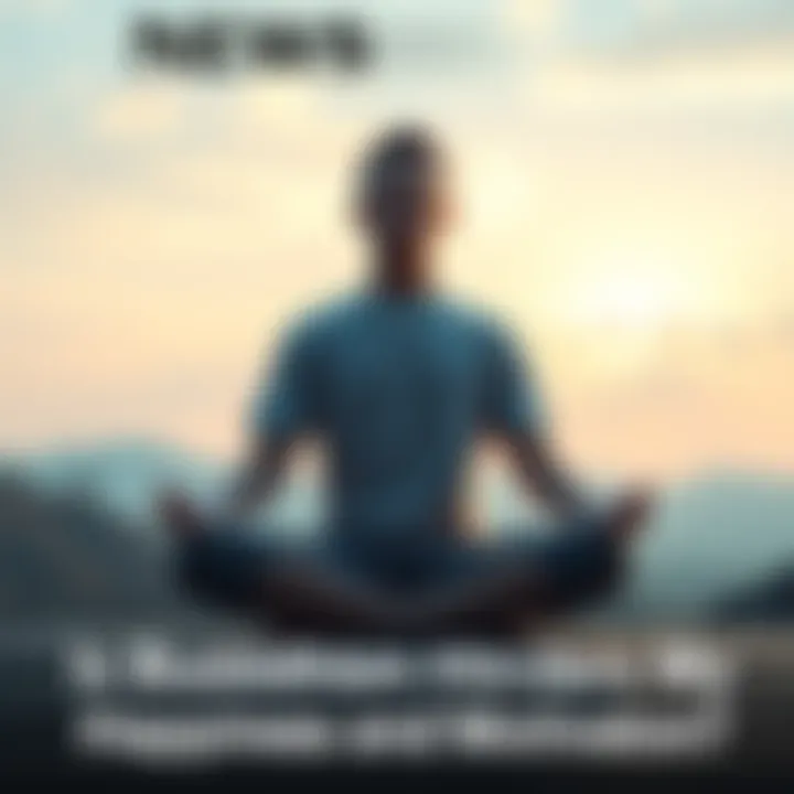 Individual sitting in a meditation pose, looking distant and contemplative, surrounded by a serene background that suggests inner conflict.