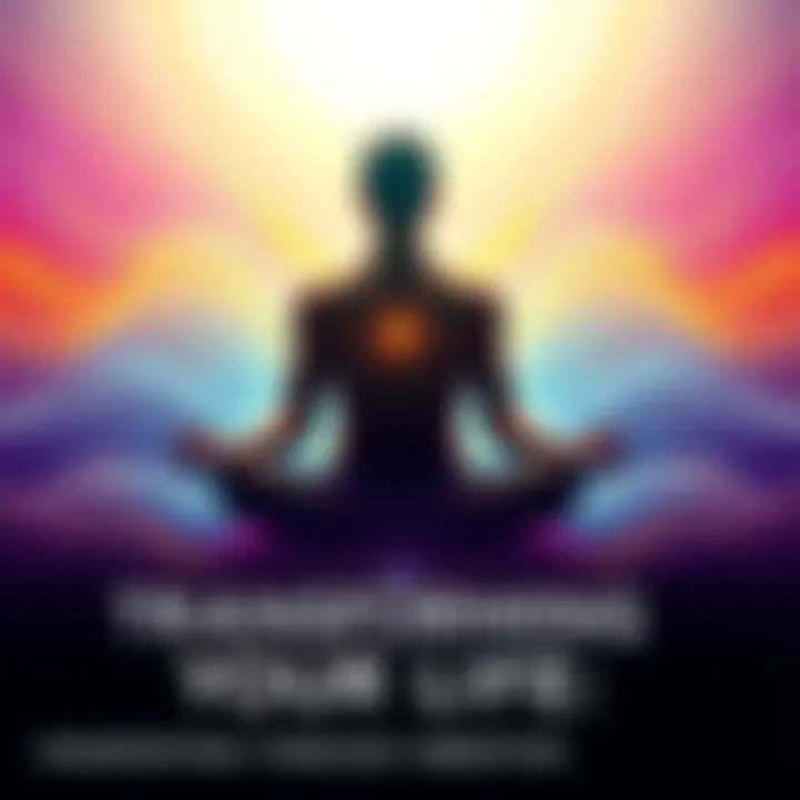 A person sitting cross-legged in meditation, surrounded by colorful energy waves representing inner vibration and transformation.