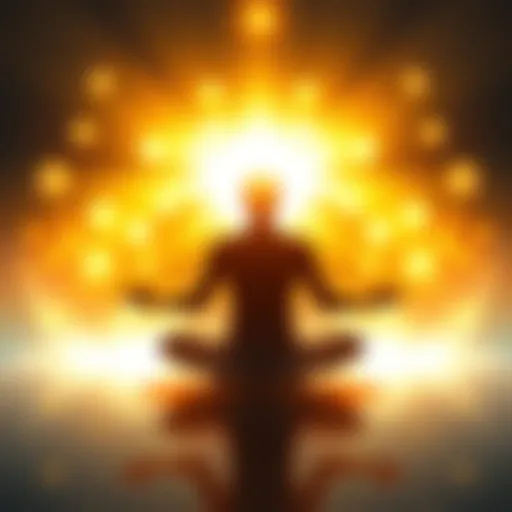 A person sitting cross-legged in meditation, surrounded by a soft glowing light symbolizing positive energy and manifestation