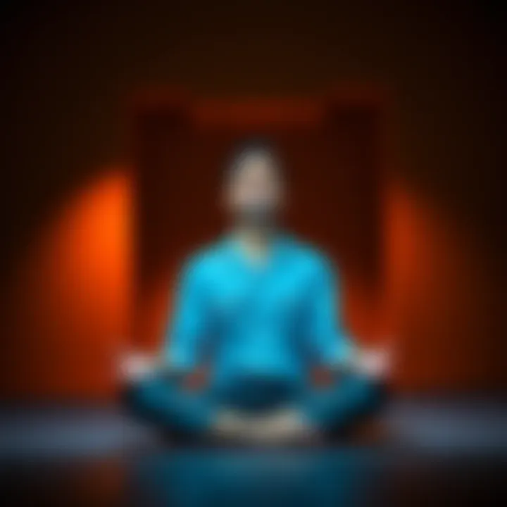 Individual sitting cross-legged, eyes closed, practicing meditation to calm the mind and enhance concentration in a serene setting.