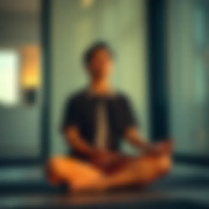 A person sitting cross-legged in a serene setting, eyes closed, practicing meditation to enhance concentration and motivation.