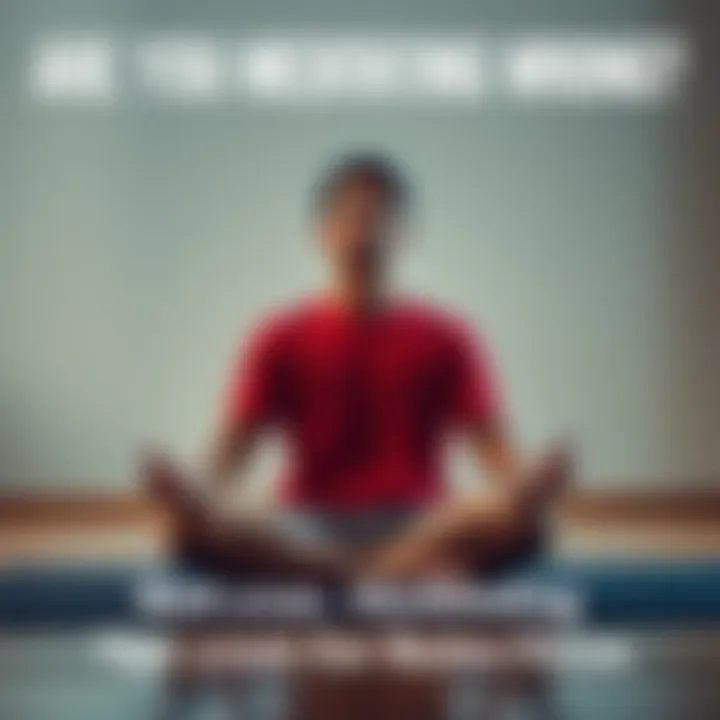 A person sitting cross-legged on a mat, focusing intently with closed eyes while meditating in a calm environment