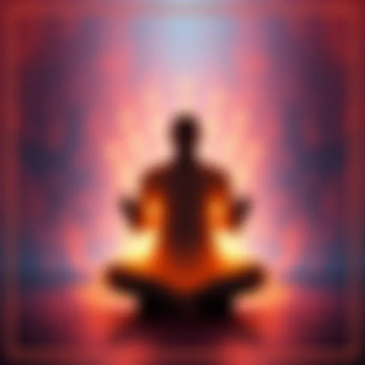 A person sitting cross-legged in meditation, surrounded by a warm, glowing aura, symbolizing focus and persistence in manifestation.