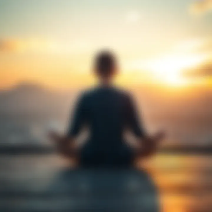 A person sitting cross-legged in a peaceful environment, practicing mindfulness and self-awareness techniques