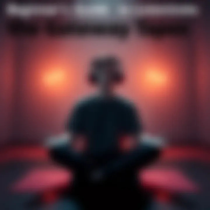 Person meditating with headphones Individual sitting cross-legged with headphones on, in a calm environment, focusing on meditation, representing the Gateway Tapes experience.