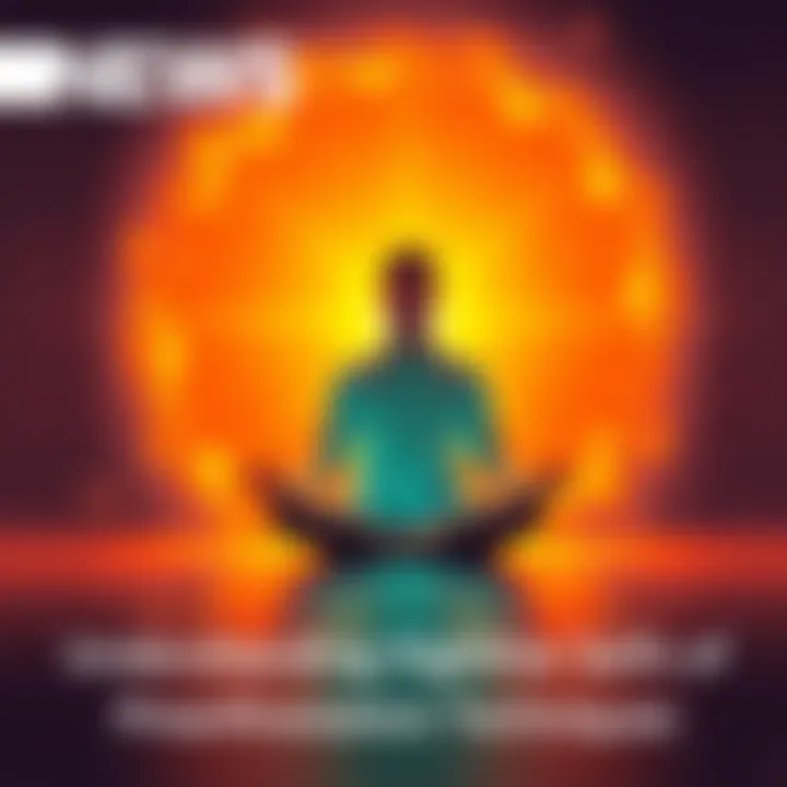 A person sitting cross-legged, meditating with a glowing aura around them, symbolizing connection to their Higher Self while contemplating manifestation techniques