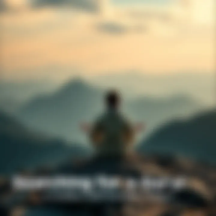 Individual sitting cross-legged in meditation on a mountain top, symbolizing the search for guidance and personal growth.