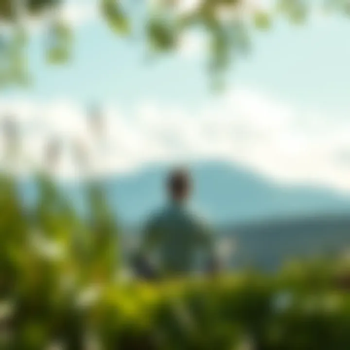 A person sits peacefully in a natural setting, surrounded by greenery, reflecting on their spiritual journey influenced by Ram Dass and psychedelics.