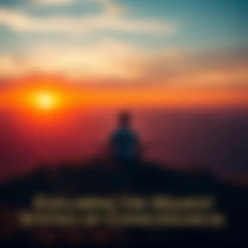 A person sits cross-legged on a hilltop, surrounded by a vibrant sunset, symbolizing a moment of peace and elevated consciousness.