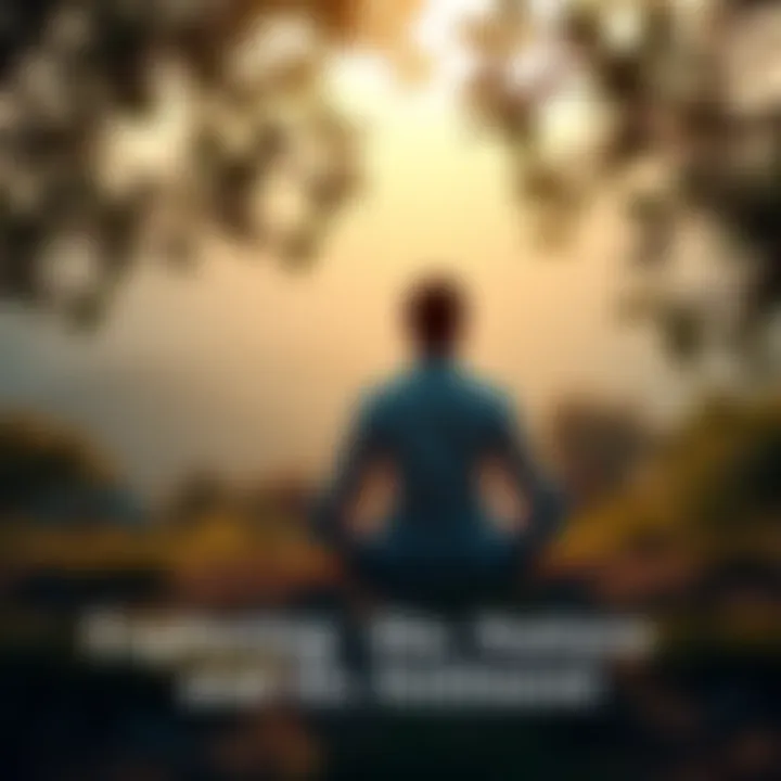 Individual sitting cross-legged in a serene natural setting, focusing on mindfulness and awareness