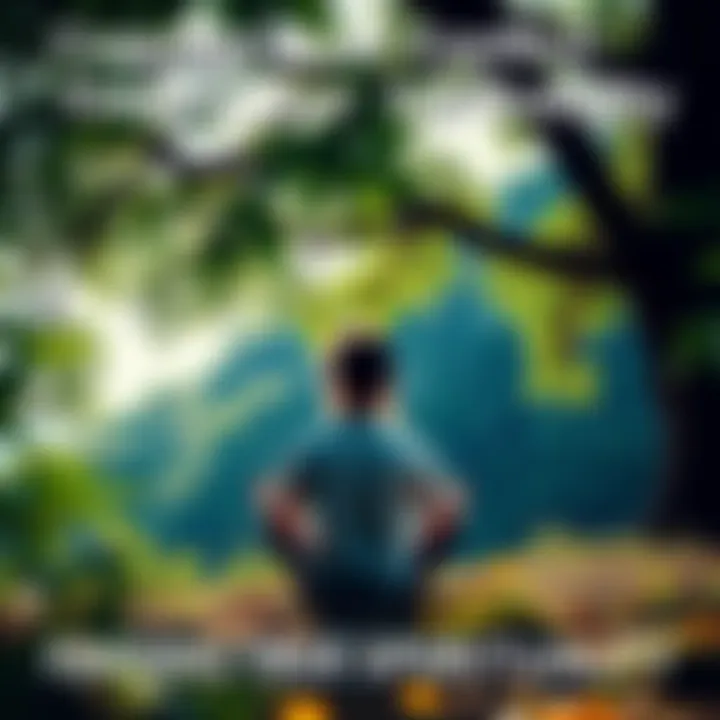 Person meditating in nature A person sitting cross-legged under a tree, reflecting on their spiritual journey, surrounded by greenery and calm surroundings.