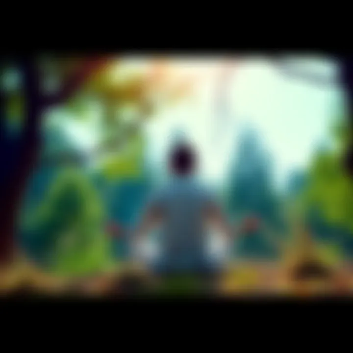 Person meditating in nature A person sitting cross-legged in a serene natural setting, surrounded by trees and sunlight, contemplating their thoughts.
