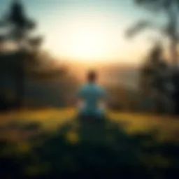 A person sits cross-legged on a serene hillside, surrounded by trees, reflecting on their life choices and seeking peace through meditation.