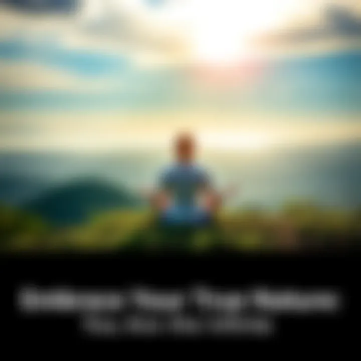 A person sitting cross-legged on a hilltop, surrounded by greenery and a vast sky, symbolizing connection to the infinite.