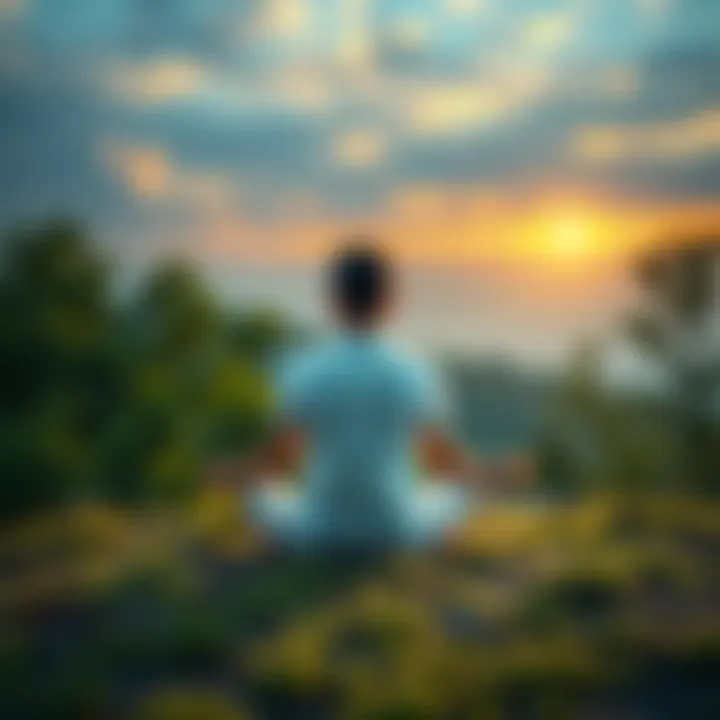 Individual sitting cross-legged in a peaceful outdoor setting, practicing meditation to find inner peace