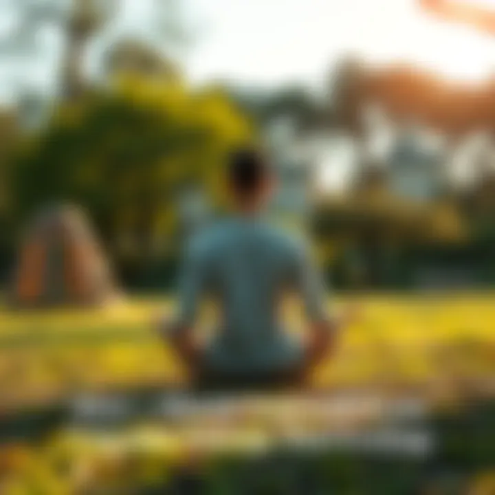 A person sitting cross-legged on the ground, meditating in a peaceful outdoor setting, surrounded by trees and soft sunlight, symbolizing protection and energy balance