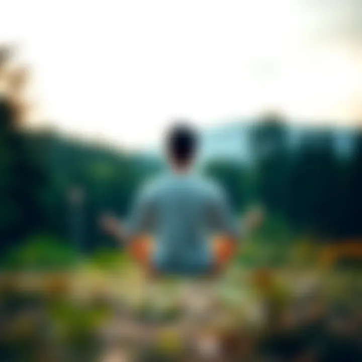 A person sitting cross-legged in a serene outdoor setting, practicing meditation while surrounded by nature.
