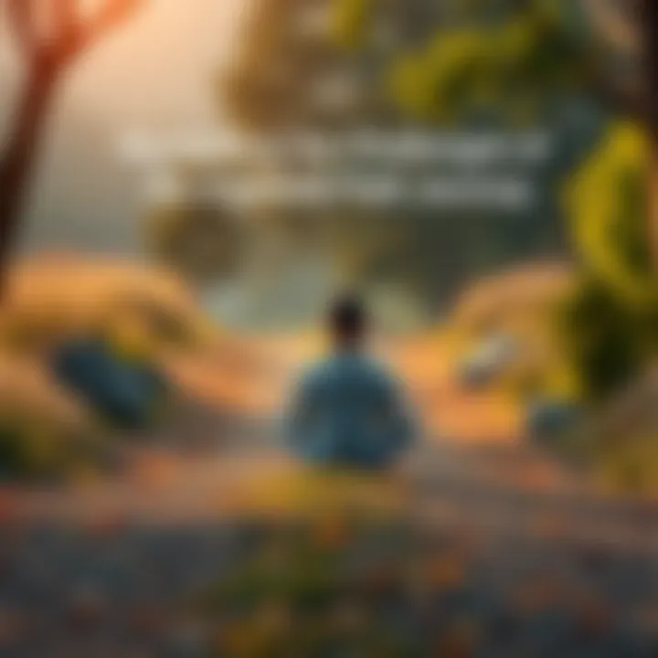 A serene person sitting cross-legged on a quiet path surrounded by nature, reflecting on their spiritual journey.