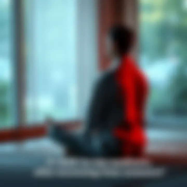 Individual sitting cross-legged in a calm environment, reflecting on their meditation practice after recovery from sickness