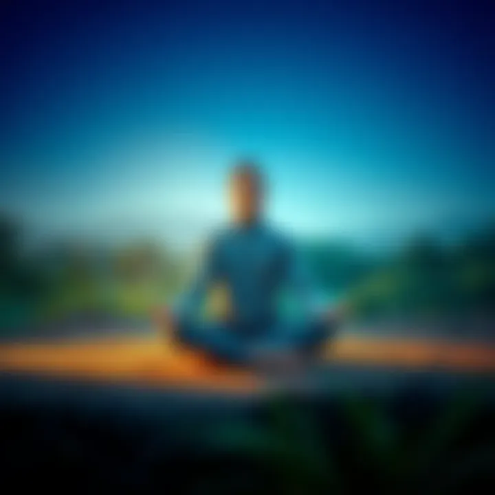 Person meditating in a peaceful setting A person sitting cross-legged with eyes closed in a serene outdoor space, surrounded by nature, reflecting on a remote viewing experience.