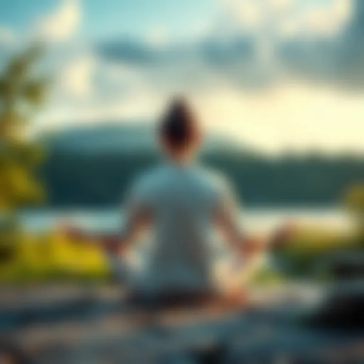 A person sitting cross-legged in a serene outdoor environment, surrounded by nature, practicing meditation to find inner peace.