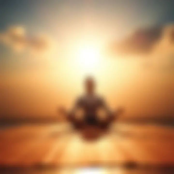 A person sitting cross-legged on a mat, eyes closed, embracing a moment of calm during meditation, symbolizing the journey of overcoming fear and trusting personal growth.