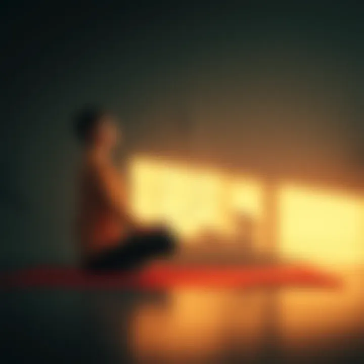 Individual sitting cross-legged on a mat, eyes closed, appearing calm and peaceful during meditation