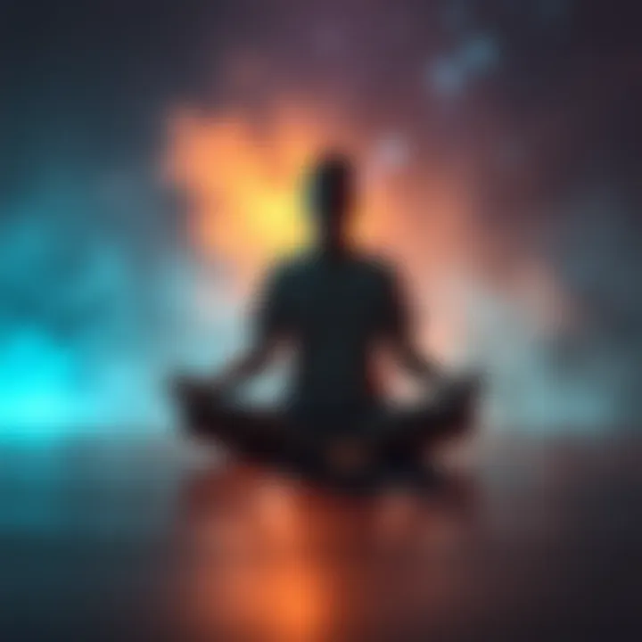 A person sitting cross-legged in meditation, surrounded by a calm and inviting atmosphere, symbolizing astral projection practice.
