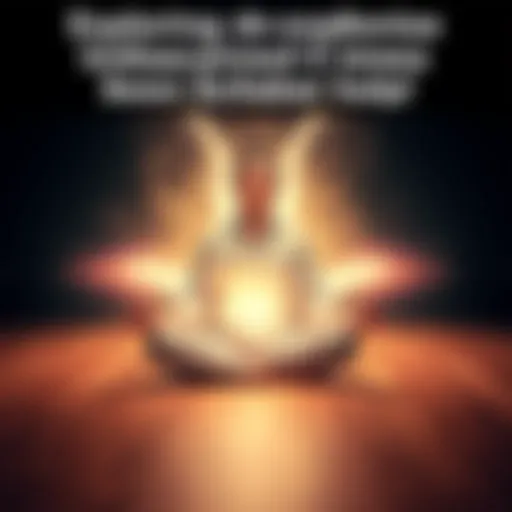 Individual sitting cross-legged, eyes closed, with a faint glow surrounding them, suggesting a connection to angels