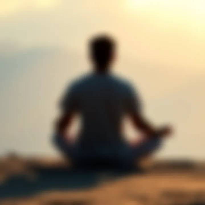 Individual sitting cross-legged in a peaceful setting, reflecting on their spiritual journey and practicing chastity.