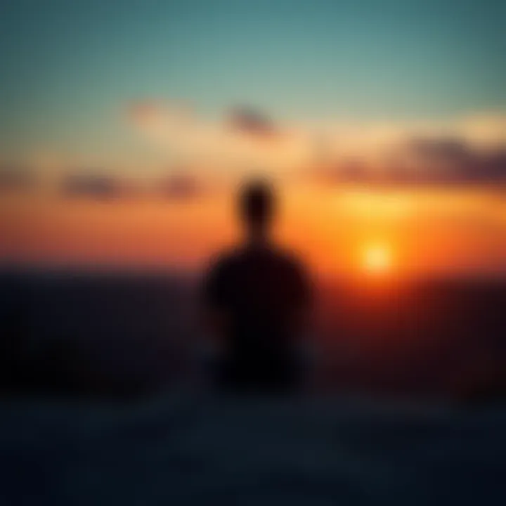 Individual sitting cross-legged in meditation with a sunset in the background, symbolizing the search for true connection and spirituality