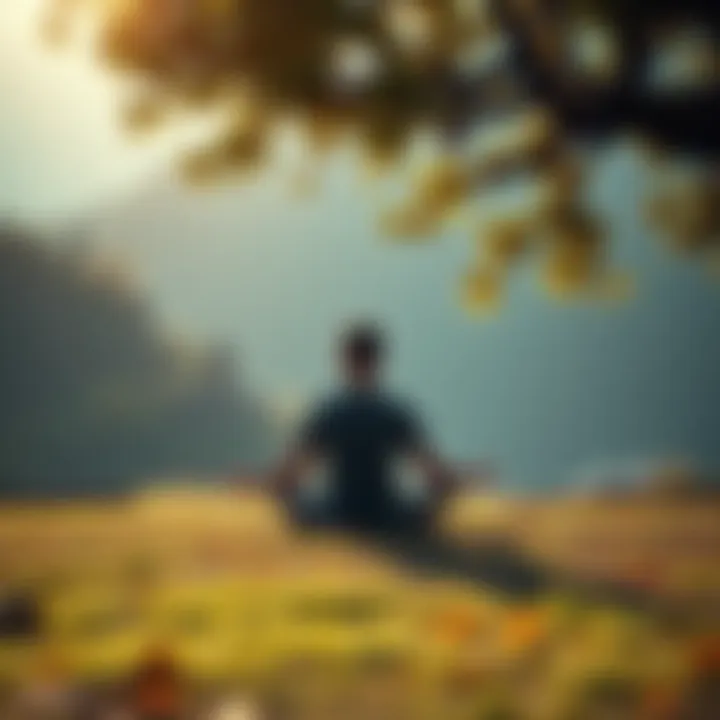 A person sits in a cross-legged position, meditating under a tree in a serene environment, reflecting on their spiritual journey.