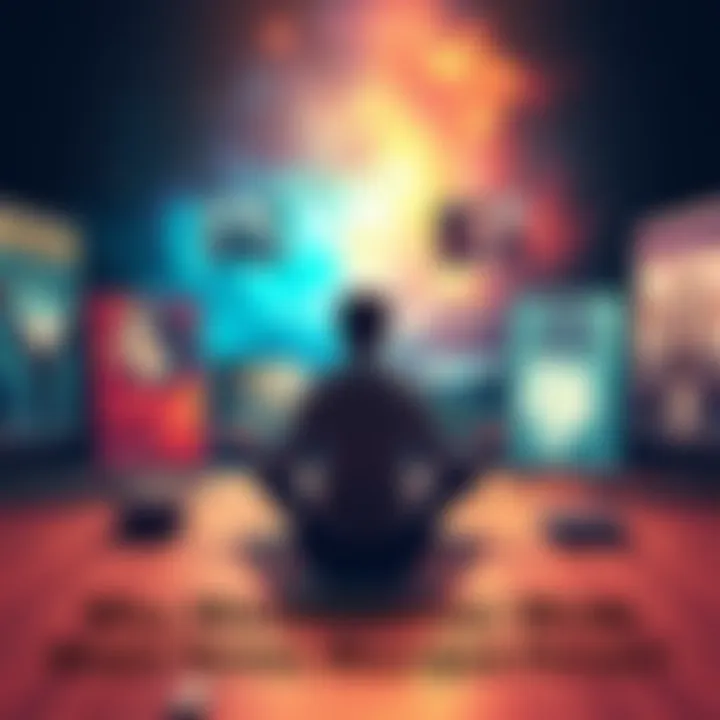 A person sitting cross-legged, surrounded by several vision boards representing different desires, focused on manifesting their goals through visualization and positive affirmations.