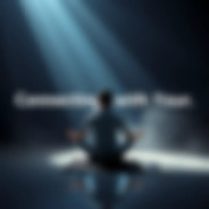 Person Meditating with Light Individual sitting cross-legged in a peaceful setting, surrounded by soft light, symbolizing a connection with their higher self.