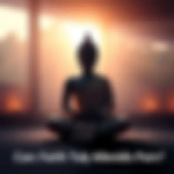 A person sitting cross-legged in a serene environment, with a soft glow around them, symbolizing faith and inner peace amidst challenges.