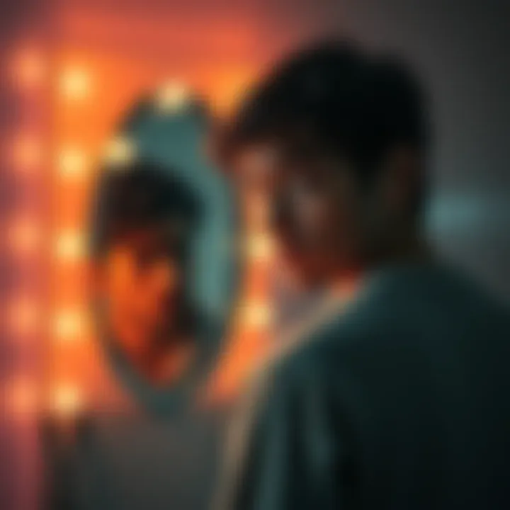 A person stands in front of a mirror, reflecting on their thoughts about reality and illusion