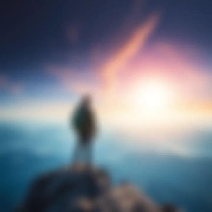 A person gazing at a vast horizon from a mountain top, symbolizing personal growth and perspective shifts