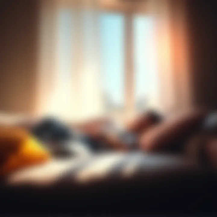 A person lying on a couch, taking a nap in a sunlit room while dreaming during the day.
