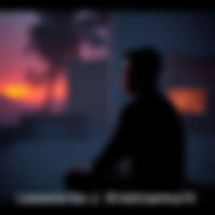 Person observing their emotions A person sitting quietly, reflecting on their emotions like anger, sadness, and happiness in a serene setting.