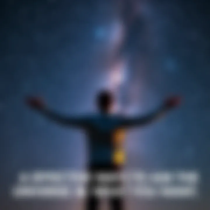 A person stands with open arms, looking up at a starry sky, symbolizing a desire to connect with the universe