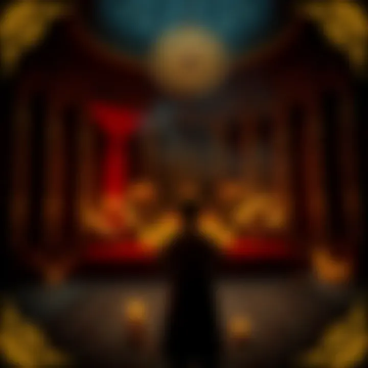 A person standing in a quiet setting, surrounded by candles and spiritual symbols, engaged in a ritual to invoke spiritual entities.