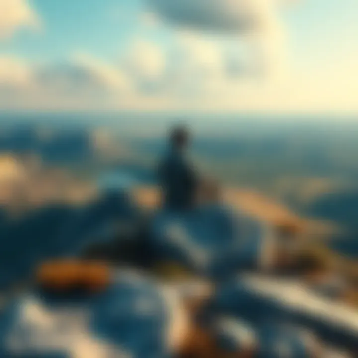 A person sitting alone on a rock, looking out at a vast landscape, deep in thought about life and purpose.