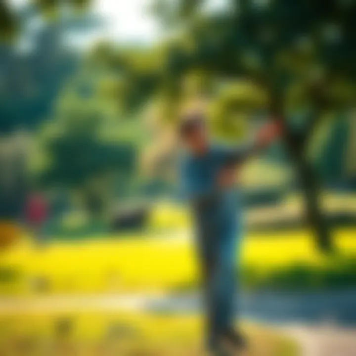Individual doing qigong in a park, surrounded by nature, focusing on health and fitness